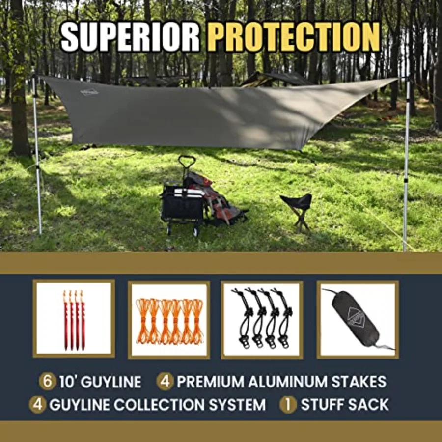 12×10 ft Hexagon Hammock Rain Fly Waterproof Lightweight and Durable Silnlyon Camping Hammock Tarp for Backpacking and Hiking C