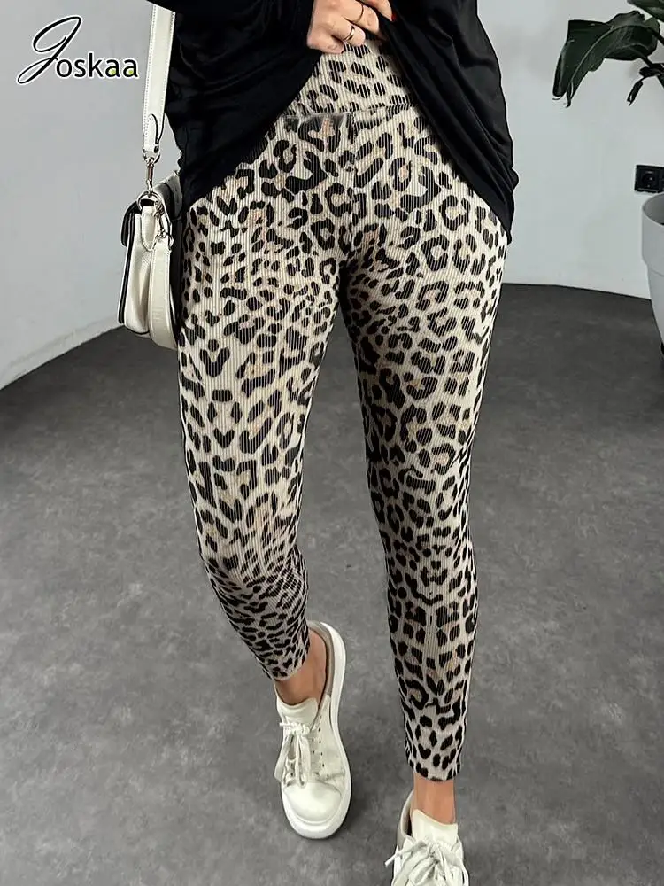

Joskaa Leopard Print Trousers Women Hipster Comfortable Soft High Waisted Pencil Pants 2025 Female Bottoms Y2K Streetwear