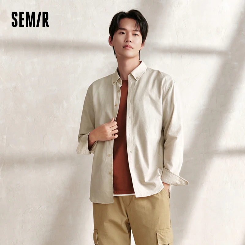 Semir Shirt Men Long-Sleeve Shirt 2024 Autumn New Pure Cotton Simple Versatile Solid Color Top Slimming Fit