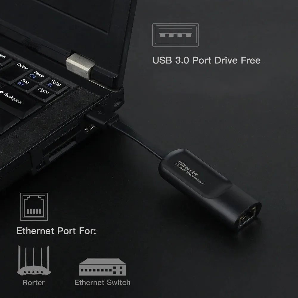 USB 유형 C-RJ45 2500Mbps 이더넷 어댑터 USB 3.0 RJ45 포트 2.5G USB 네트워크 카드 드라이버 무료 휴대용