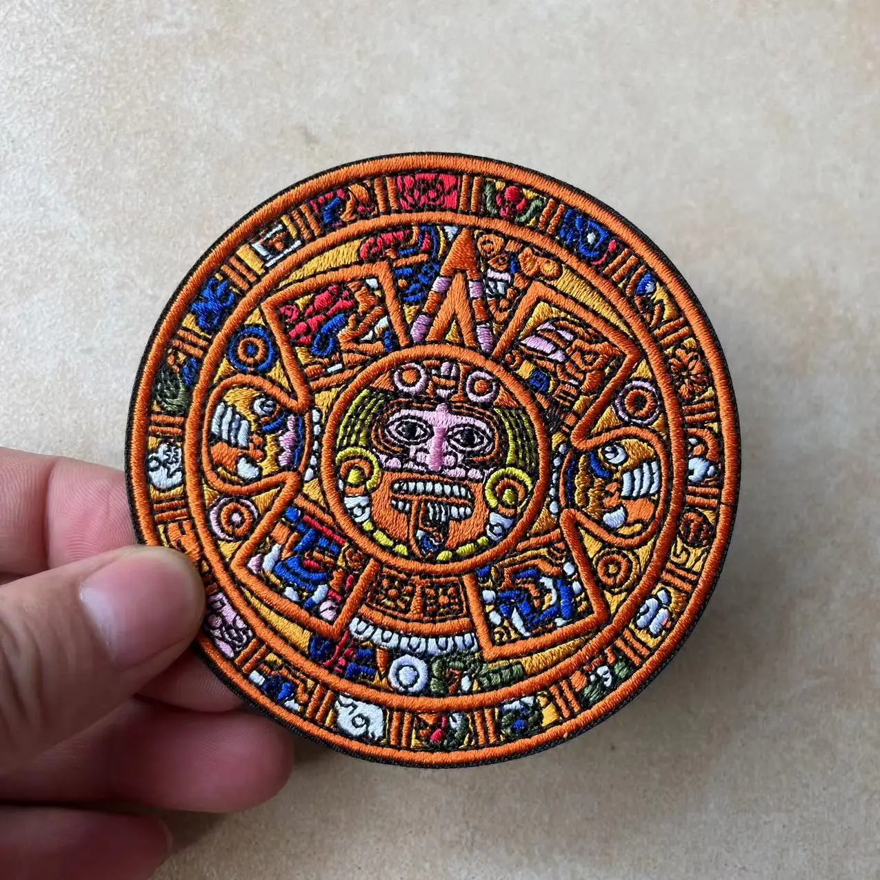 Mayan Calendar Patch Embroidered Aztec Sunstone Magic Patch Sleeve Badge for Clothing Jackets  Backpack Cap Hook and Loop