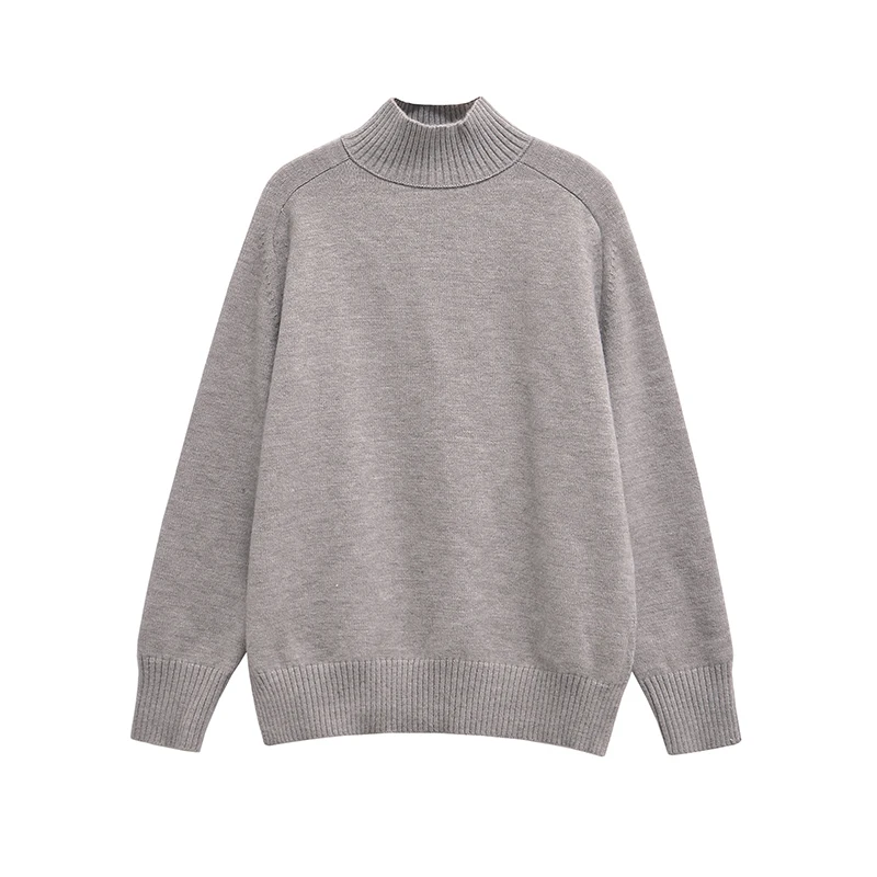 YENKYE Women Gray Casual Turtleneck Long Sleeve Soft Knitted Pullovers Side Vents At Hem Autumn Winter Loose Sweaters