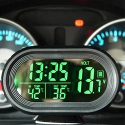 Car Digital Clock Thermometer Auto LED Light Clock Dual Voltmeter Voltage Tester Interior Outside Temperature Gauge Sensing 12V