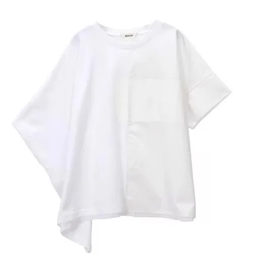 

Summer 2025SS Japanese Sle ZUCCA Striped Patchwork Design Irregular Batwing Sve T-irt Women's Commute Sle round Ne...