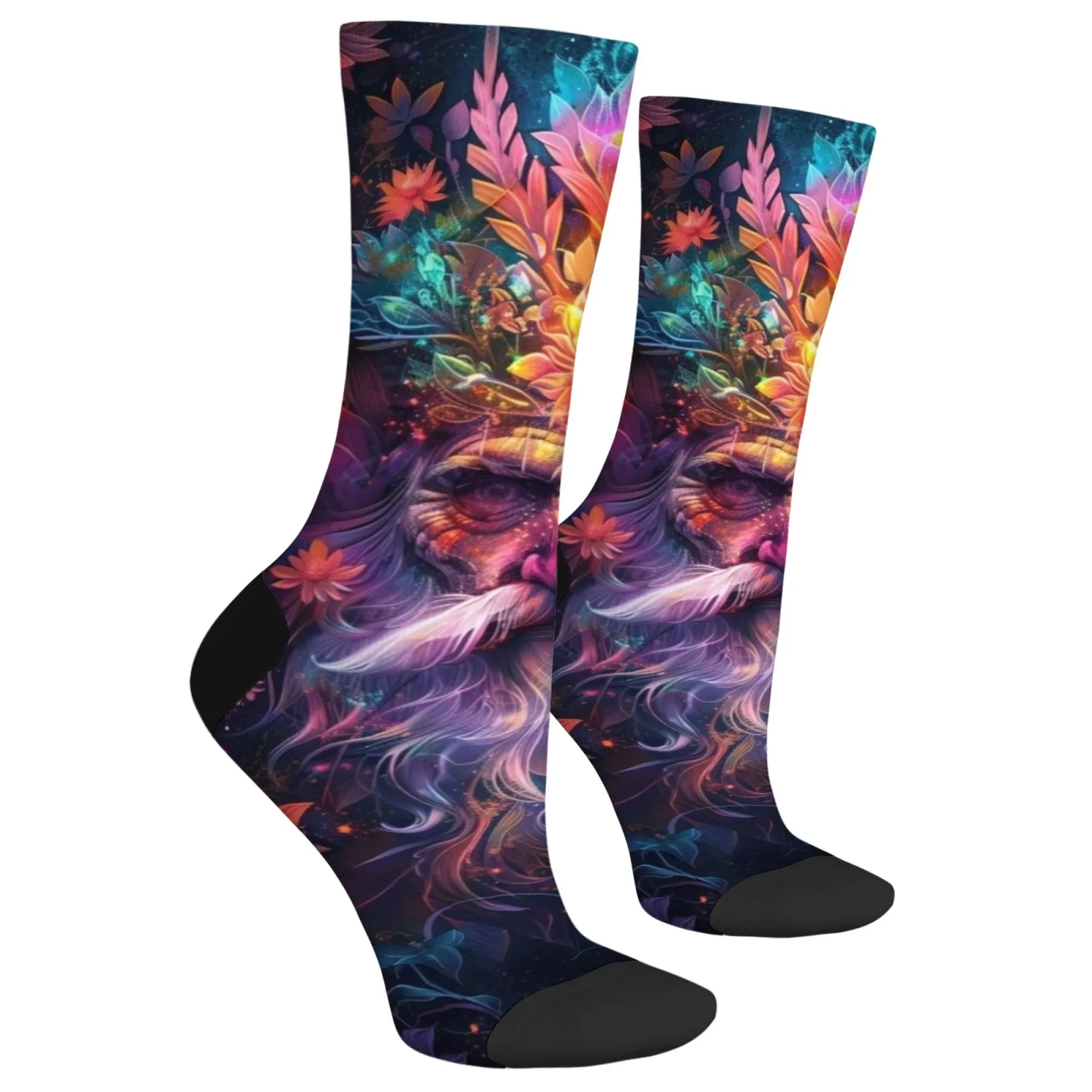 ถุงเท้าผู้ชายลายเทพปกรณัมป่าสไตล์ไซเคเดลิก แฟชั่นลำลอง สนุกสนาน ถุงเท้ากีฬา สไตล์ฮาราจูกุ ย้อนยุค นุ่ม ระบายอากาศได้ดี ใส่กลางแจ้ง กันลื่น