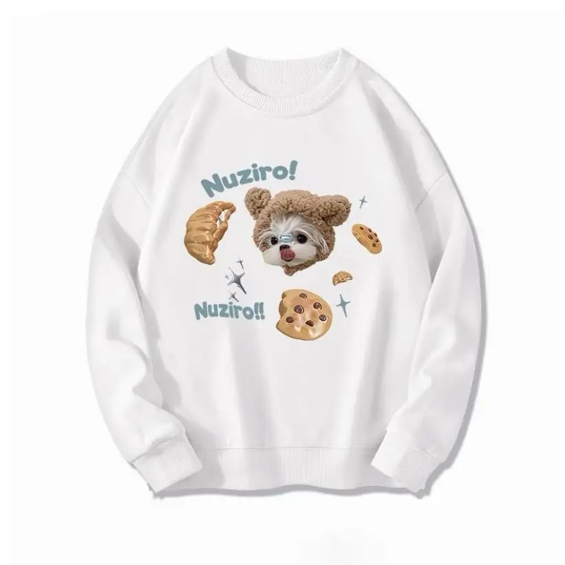 Niedlicher kleiner Hund, dicker Kapuzenpullover für Damen, reiner Baumwolldruck, 2025, neuer Stil, lockerer Rücken und vielseitiges Top, Y2k-Streetwear