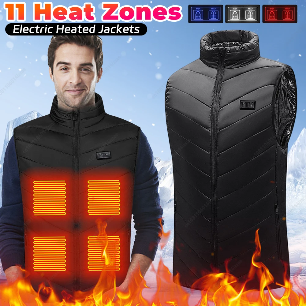 

11 Heat Zones Electric Heated Jackets Men Women Sportswear Heated Coat Winter Warm USB Smart Heating Vest For Cycling Skiing
