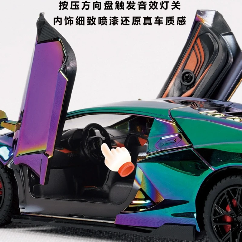 Coche deportivo Revuelto 1:24, simulación de coche en miniatura de aleación de Metal fundido a presión con sonido en aerosol, colección de juguetes para regalo para niños