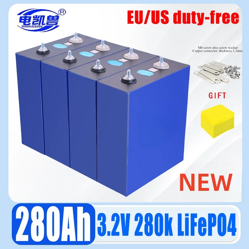 3.2V 280Ah 280K NEW LiFePO4 original GRADE A Battery Cell 6000+ Cycle Grade A For DIY 12V 24V 48V Lithium Battery Pack NO TAX