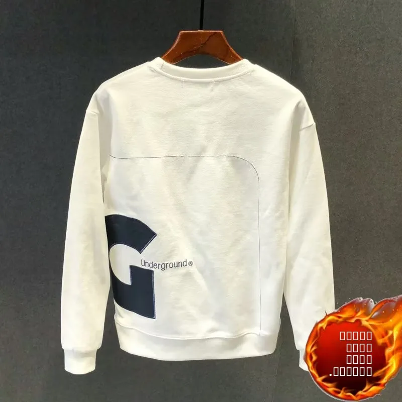 

Корейская хлопковая толстовка с принтом и флисовой подкладкой, с круглым вырезом, мужская, весенне-осенняя, свободного кроя, в стиле Гонконг, модная куртка