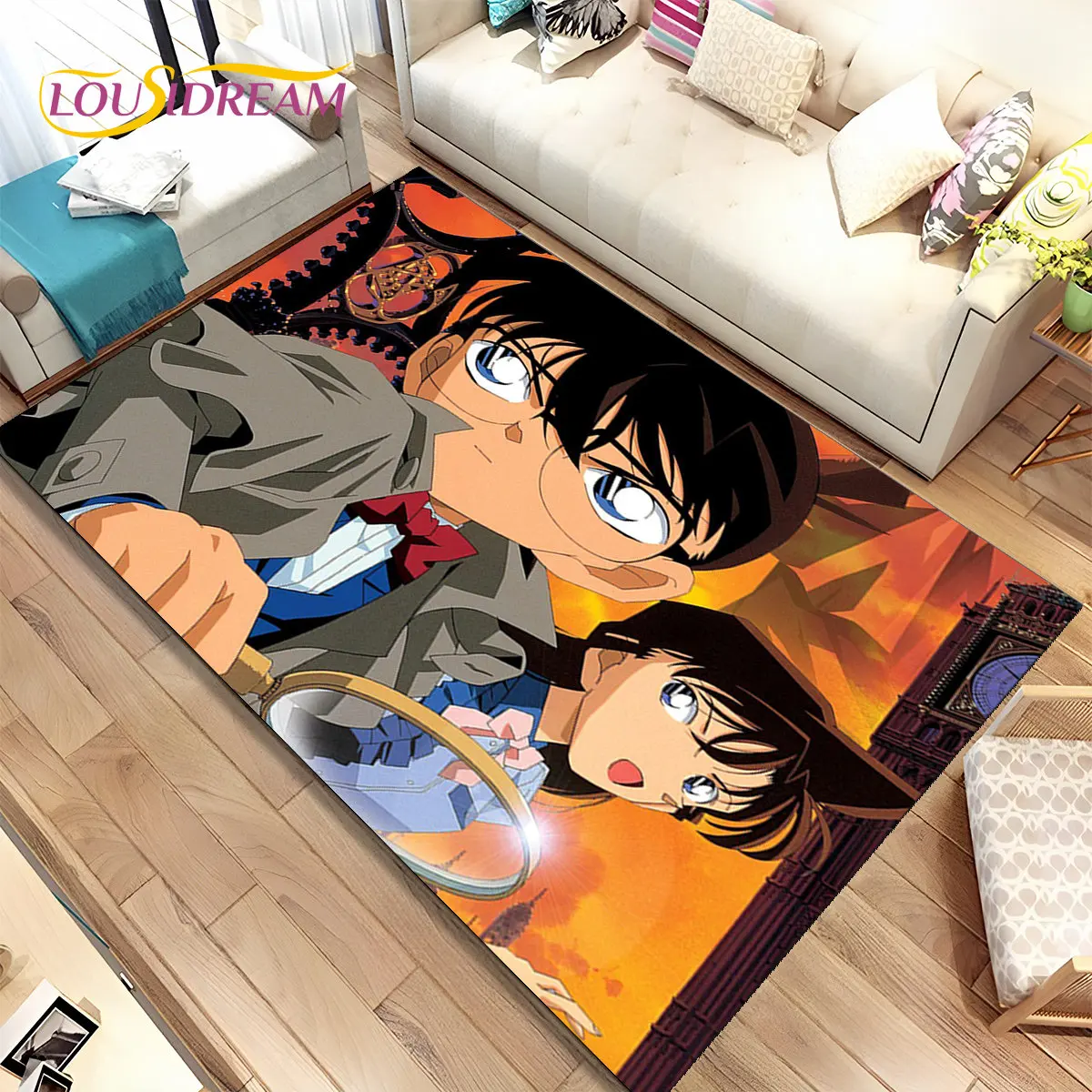 Anime Detective Conan Cartoon Area Rug Large,Carpet Rug for Living Room Bedroom Sofa Doormat Decoration,  Kid Non-slip Floor Mat