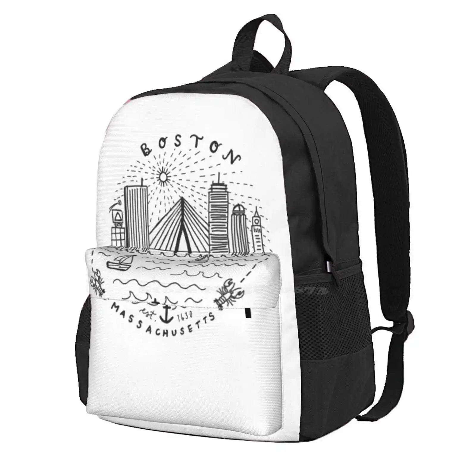 

Boston Mass Skyline Collage Hot Sale Schoolbag Backpack Fashion Bags Skyline City Hometown Boston Mass Boston Harbor Boston