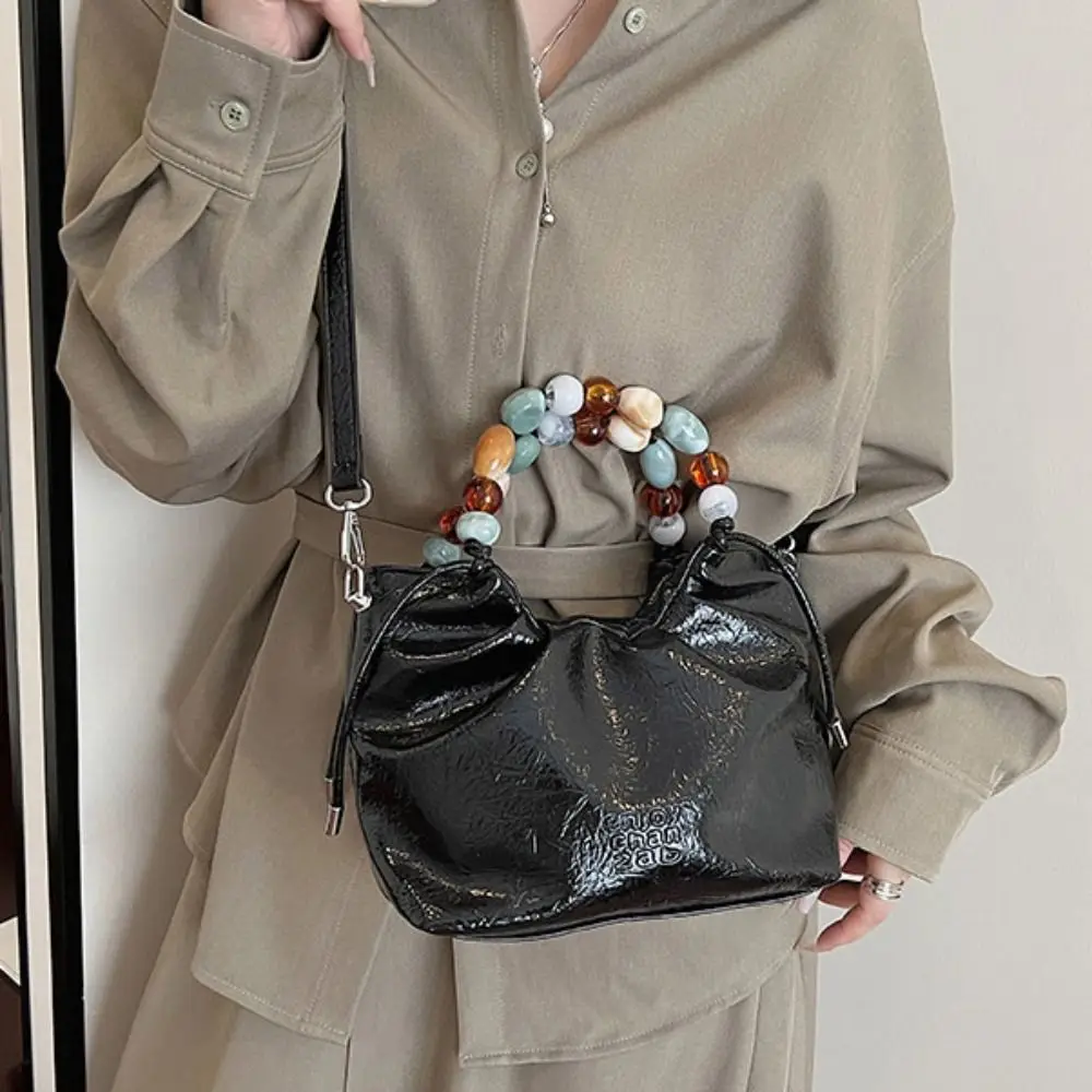 

Tote Bag Beading Handle Shoulder Bag Messenger Bags Letter Printing Silver PU Bag Crossbody Bag Korean Style