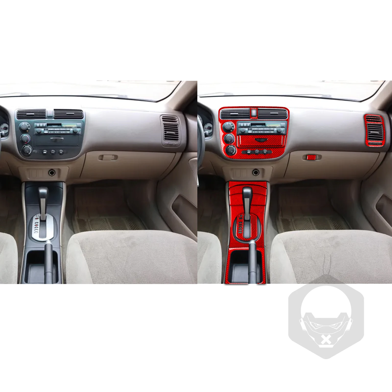For Honda Civic 2001 2002 2003 2004 2005 Carbon Fiber Complete set Car Interior Accessories Modifications Trims Stickers