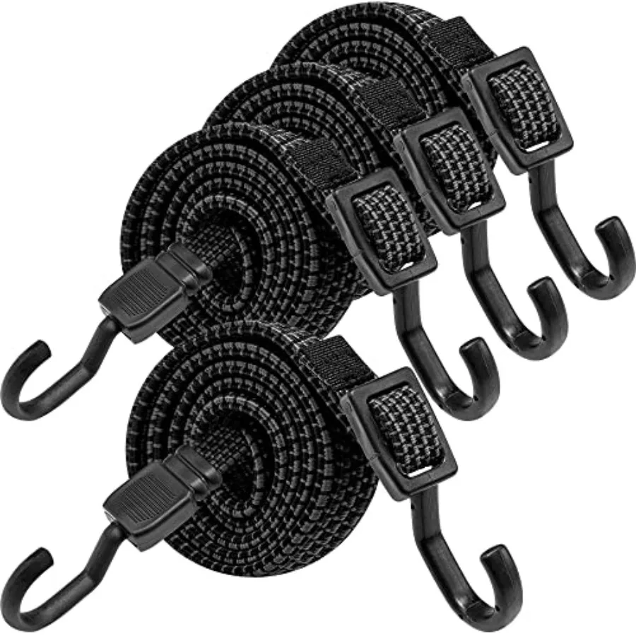 

Bungee Cords with Hooks Heavy Duty Flat Adjustable Bungee Cords with Hooks 60 Inch Rubber Black Bungee Straps with Buckle Hooks