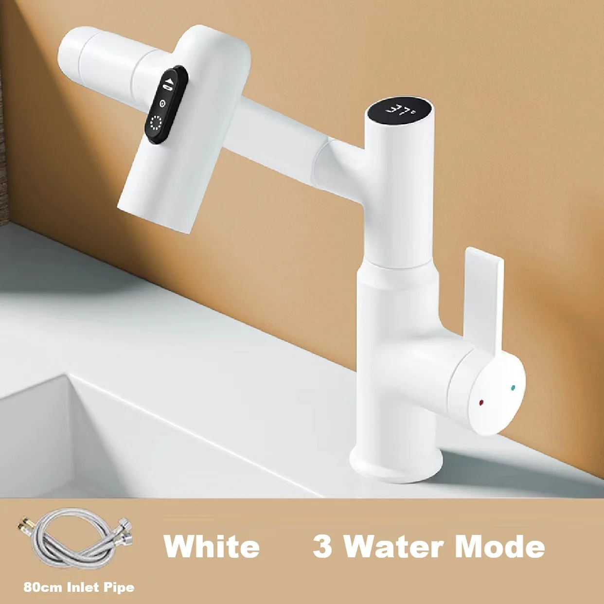 High-End Brass Smart Faucet,360° Rotating Bathroom Faucet with Digital Display, Flexible Robotic Arm Extension ,Cold/Hot Water