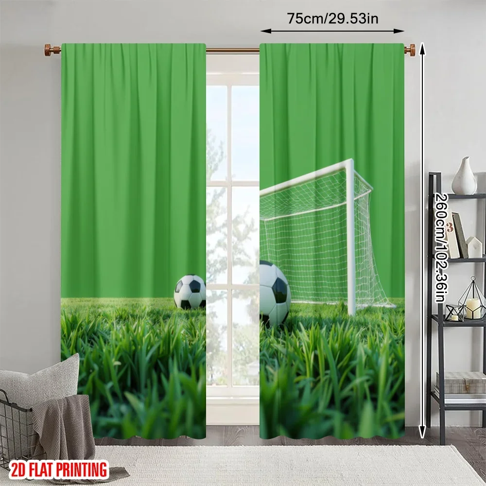 

2pc,2D plane printing Minimalist Curtains SoccerFieldGoals Versatile Durable Polyester (without rod) Decorations Outdoor