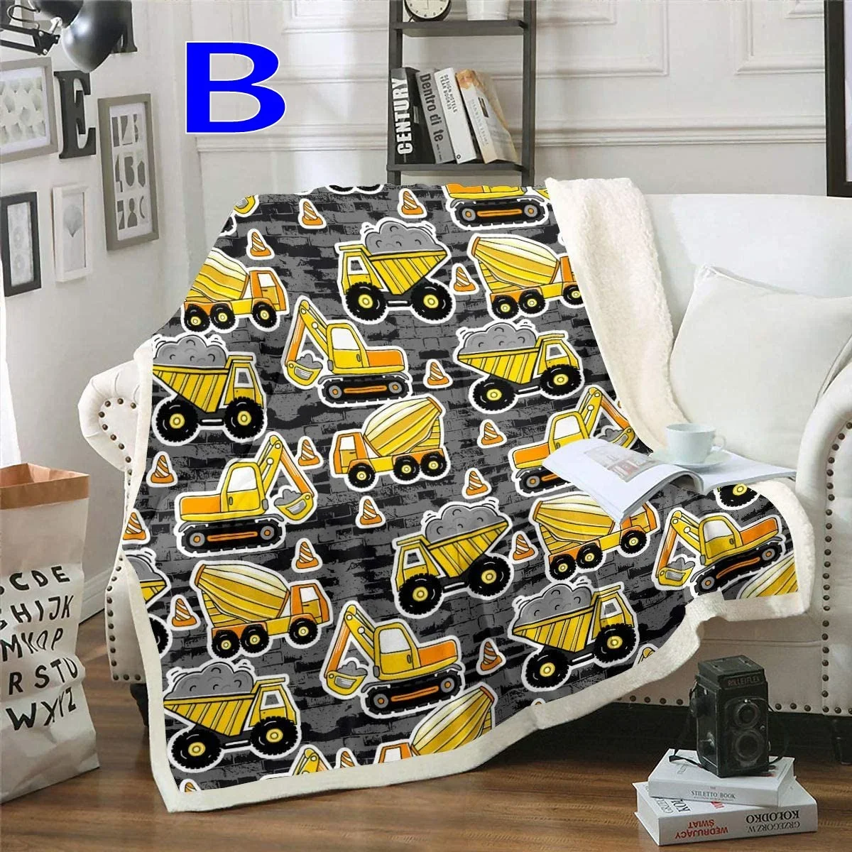 Excavators Flannel Blanket Equipment Trucks Blanket Construction Tractor Throw Blanket