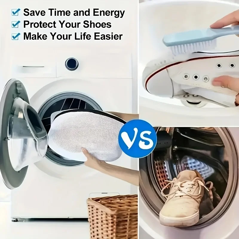1 قطعة/2 قطعة حقيبة غسيل الأحذية البوليستر المتينة ذات الشبكة الكبيرة - واقي الغسيل للأحذية الرياضية والملابس الجميلة