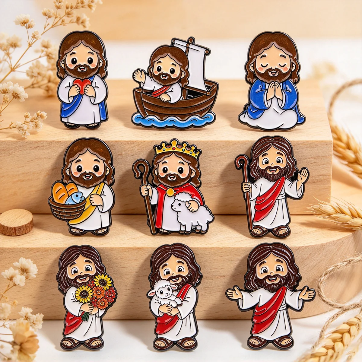 9-teiliges Set mit niedlichen Jesus-Broschen, Cartoon-Religions-Metall-Emaille-Anstecknadeln, Abzeichen für Rucksack, Kleidung, Accessoires, Schmuck, Geschenk für Freunde – Detail 6
