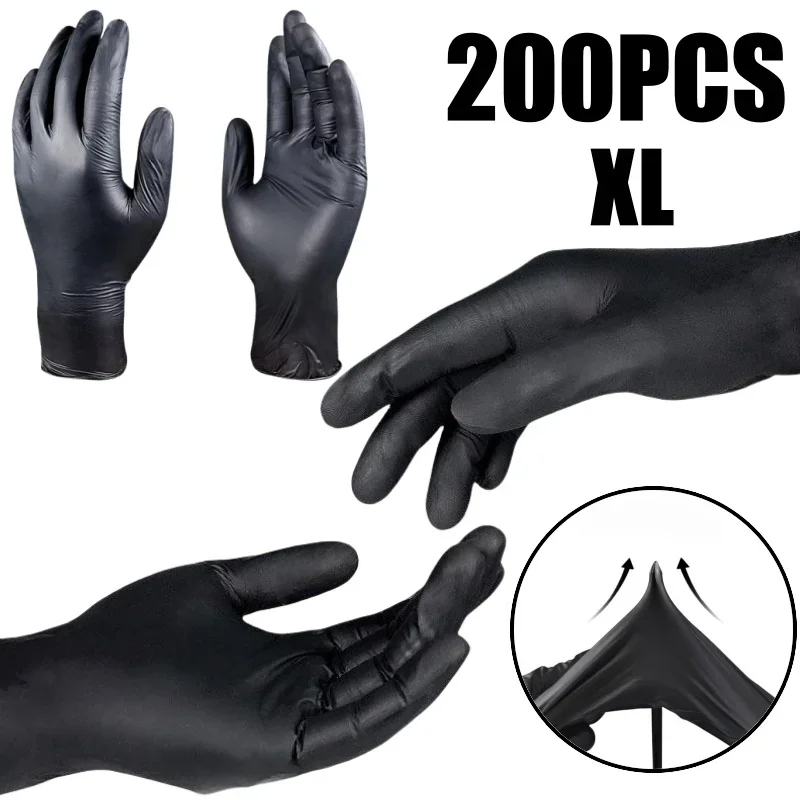 200PCS Disposable Black Nitrile Gloves Latex Free Waterproof Gloves Thickened Kitchen Cooking Gloves Housework Cleaning Tools