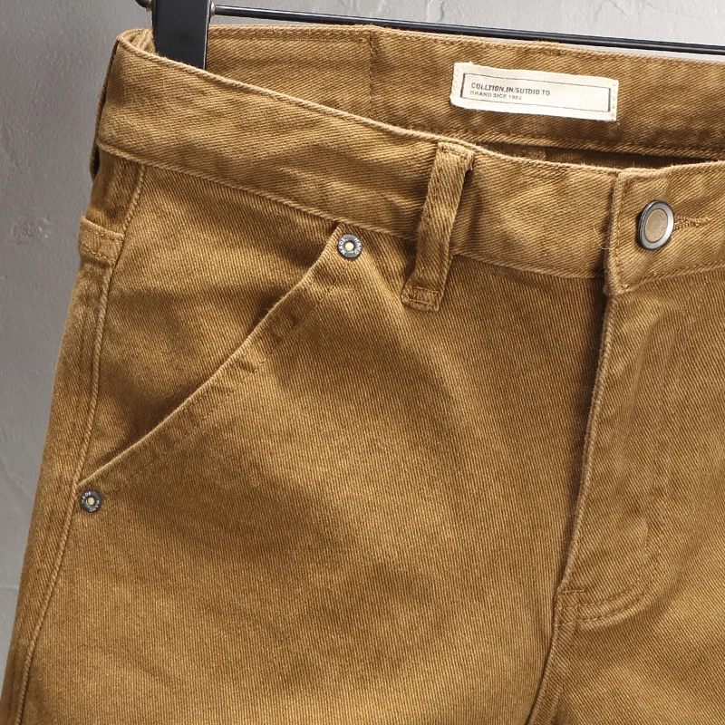 Street Fashion Men Jeans Khaki Stretch Slim Fit Casual Jeans Men Zipper Patched Designer Hip Hop Y2K Vintage Denim Pants Hombre