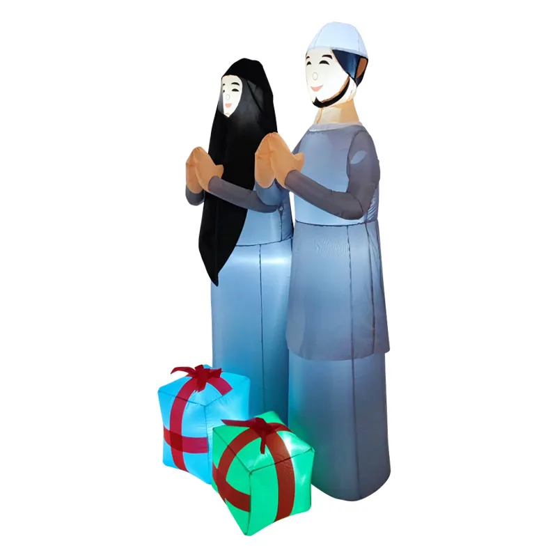 6ft Ramadan Inflatable Decorations Inflatable Eid Mubarak Decoration with LED Lights Islamic Couples Muslim Holidays Outdoor Toy
