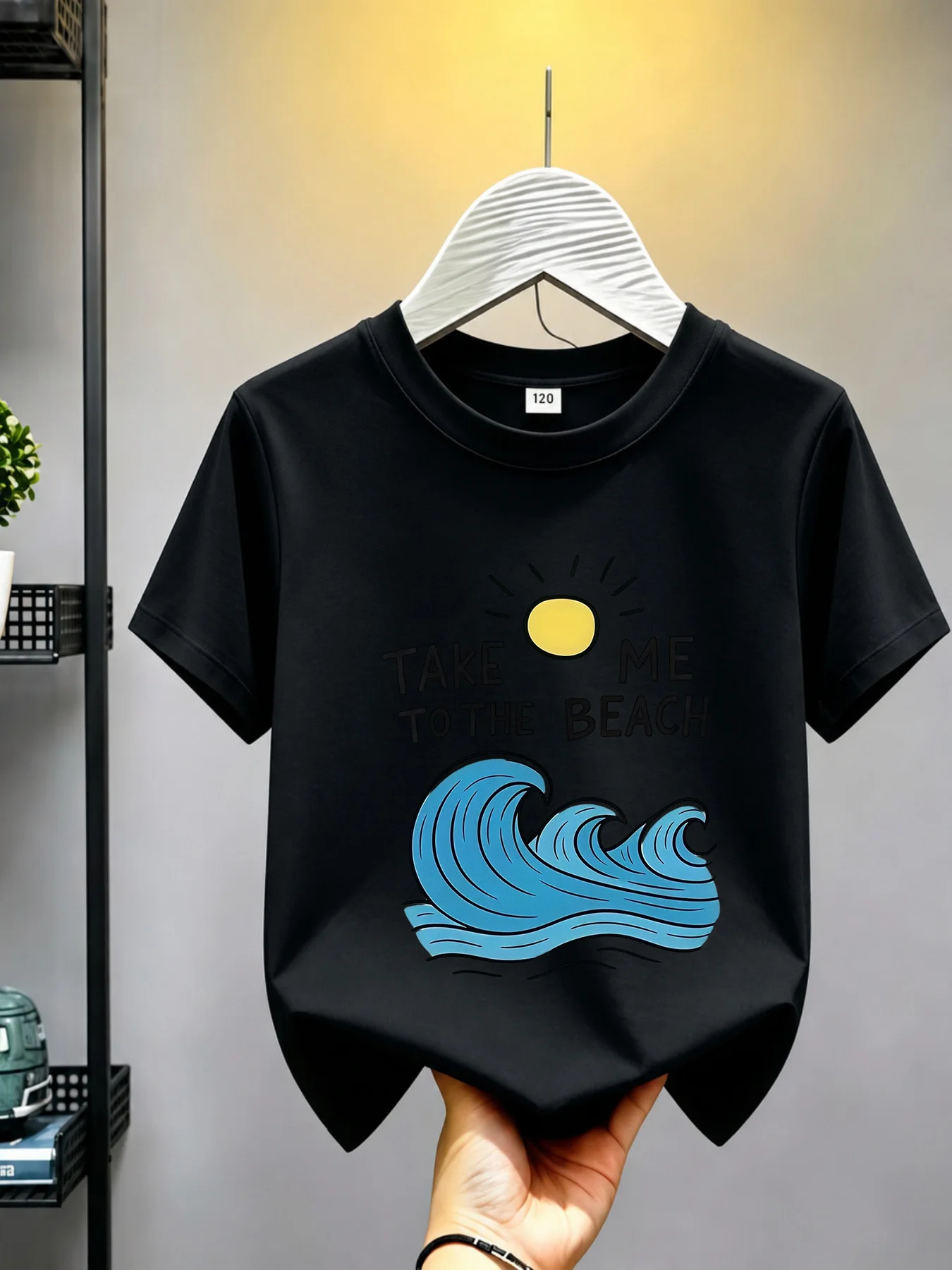 Take Me To The Beach Sun Wave Summer Print Family Matching Cotton Tees Short Sleeve Tops For Mom Dad Boys Girls Daily Wear