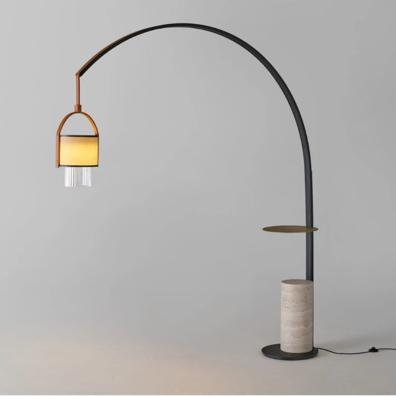

Living room sofa fishing floor lamp light luxury cave stone modern simple leather model room high-end standing lamp