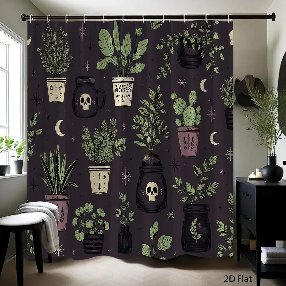 Boho Botanical Jungle Shower Curtain Dark Green Plants Skull Bathroom Decor Aesthetic Shower Curtain