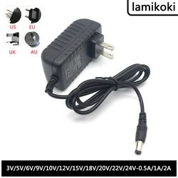 Adaptador do poder, 3V, 5V, 6V, 9V, 10V, 12V, 15V, 18V, 20V, 22V, 24V, 0.5A, 1A, 2A