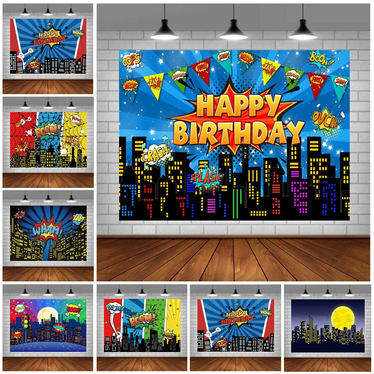 6x4ft  Superhero City  Children Baby Boys Birthday Party Photo Background Cake Table Decoration Banner Photography Backdrop