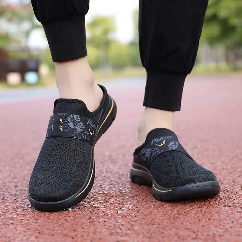 

Черные мужские полутапочки с дышащей сеткой, стиль 2025, Y2k, повседневная летняя мужская обувь, распродажа, трендовая дешевая обувь, забавные шлепанцы с жидкостью