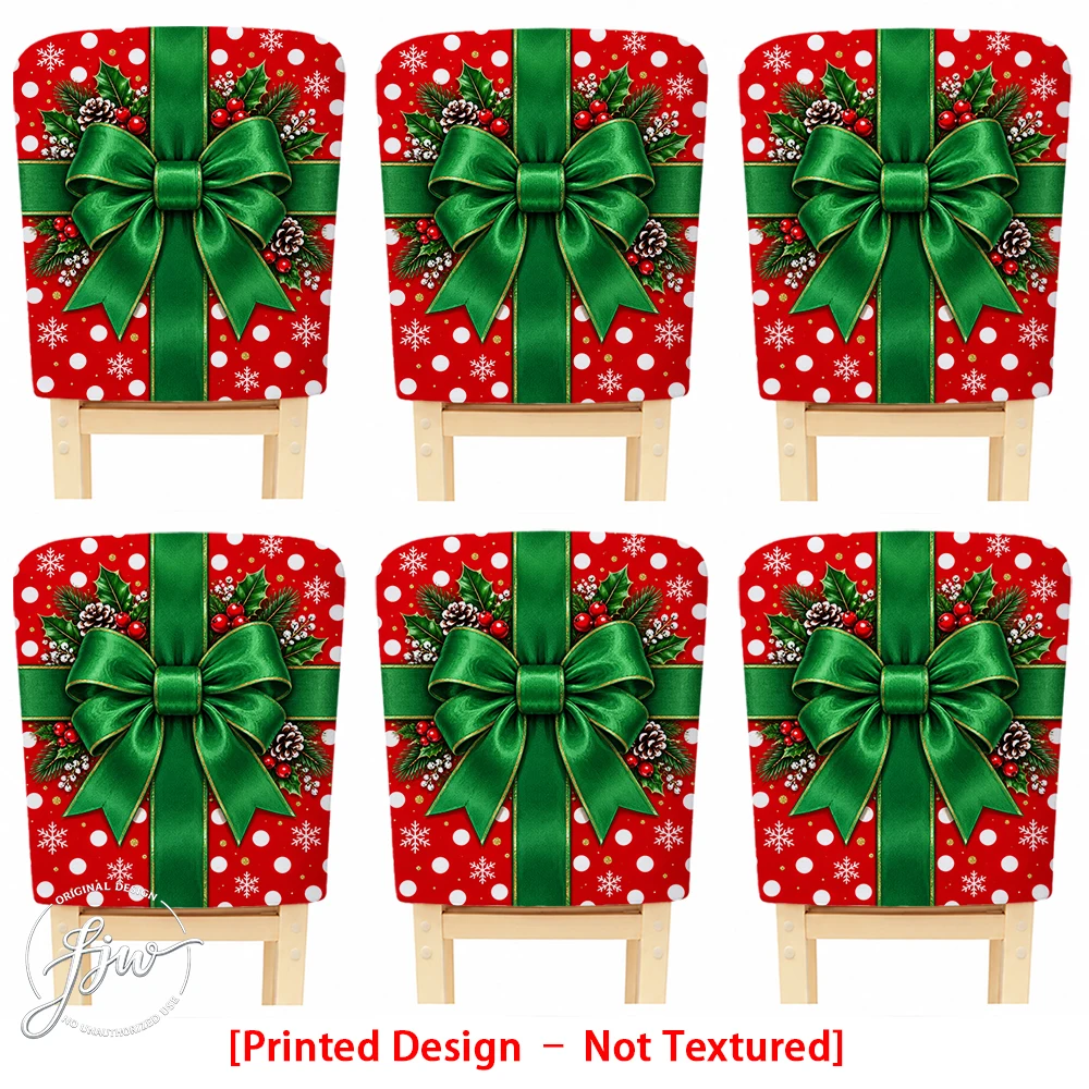6/4/2pc Christmas Snowflake Dot Chair Back Covers, Xmas Holiday Gift Bow Dining Chair Slipcovers for Party Dinner Decor