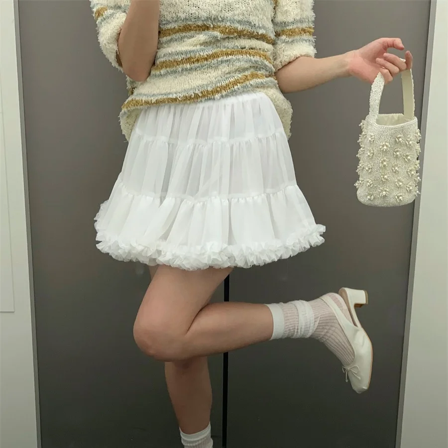 Gonna a balze coreana Sle f-lunghezza Gonna a trapezio Gonna a torta gonfia da donna Gonna a strati simile alla fata Sweet Princ