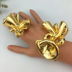 EMMA Italian Gold Plated Bangle Rings Set Dubai Women Fashion Gold Color Jewelry Large Bold Bracelet Sets