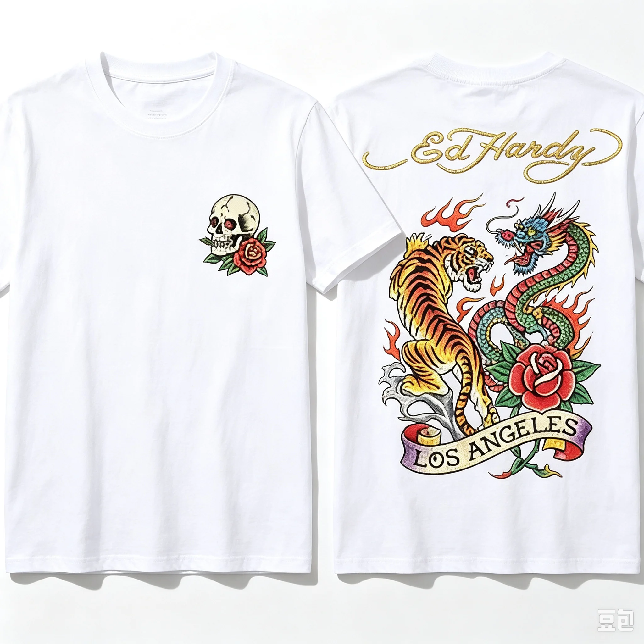 2026 Men's T-shirt, featuring tiger and dragon tattoo-style prints, is suitable for urban men's street fashion and casual wear.