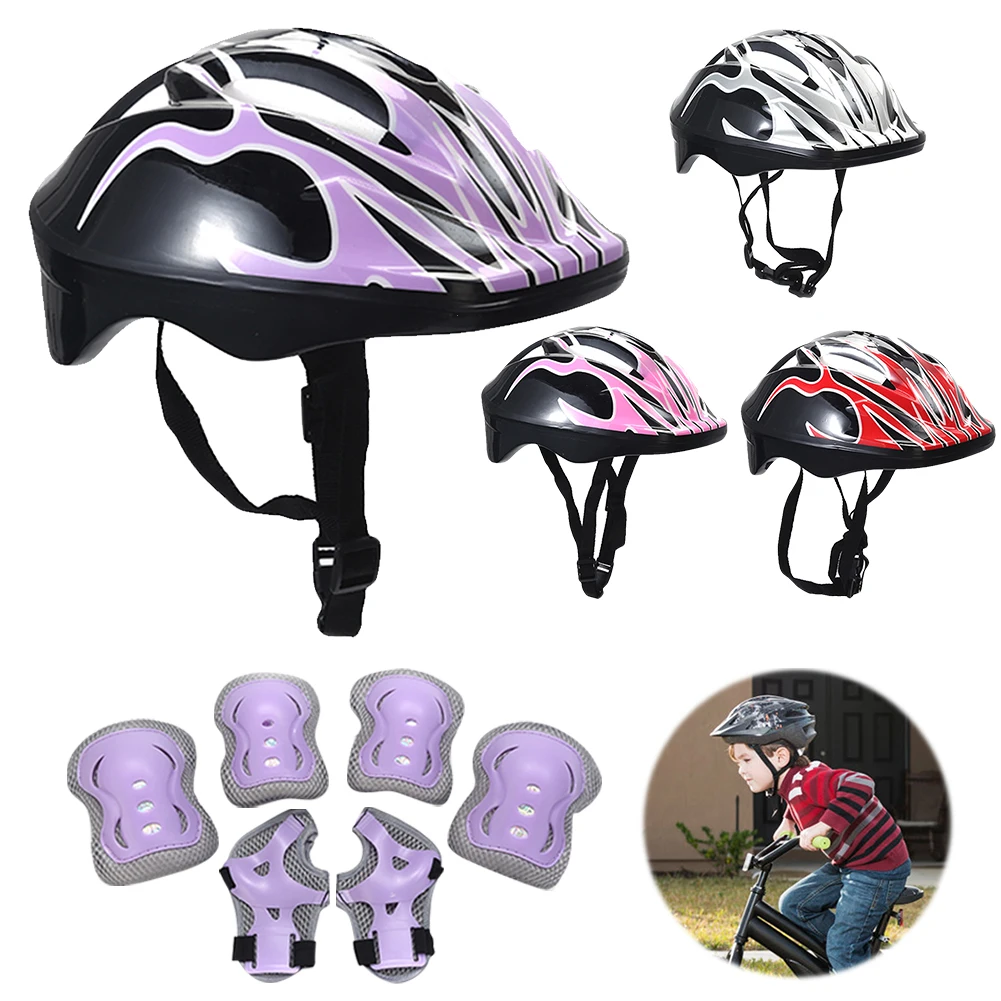 Kids Safety Helmet Knee Elbow Pad Set Boys Girls Head Protective Gear Set for Bicycle Cycling Skateboard Scooter Skating Helmet