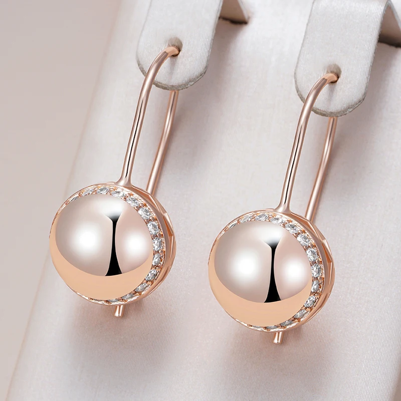 Kinel 585 rosa ouro cor grande bola brilhante brincos para mulheres simples zircão natural acessórios étnicos noiva jóias de casamento
