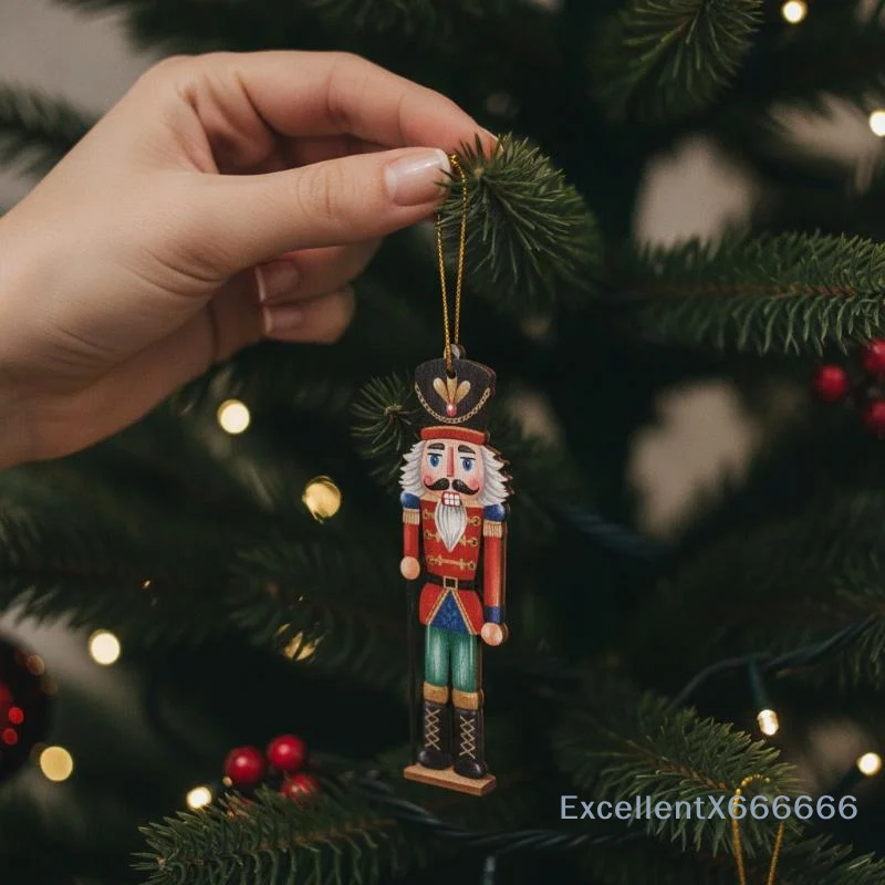 16/32Pcs Lightweight Christmas Nutcracker Wooden Hanging Ornaments 2D Pendants for Xmas Tree Door Wall Decor