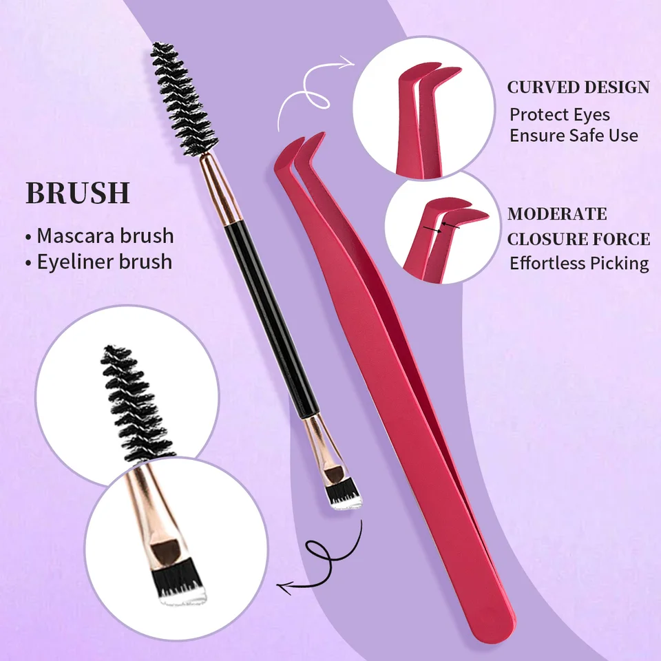 ISEEN kit de extensión de pestañas DIY racimos mixtos set completo con pegamento y sellador pinzas y cepillo 4