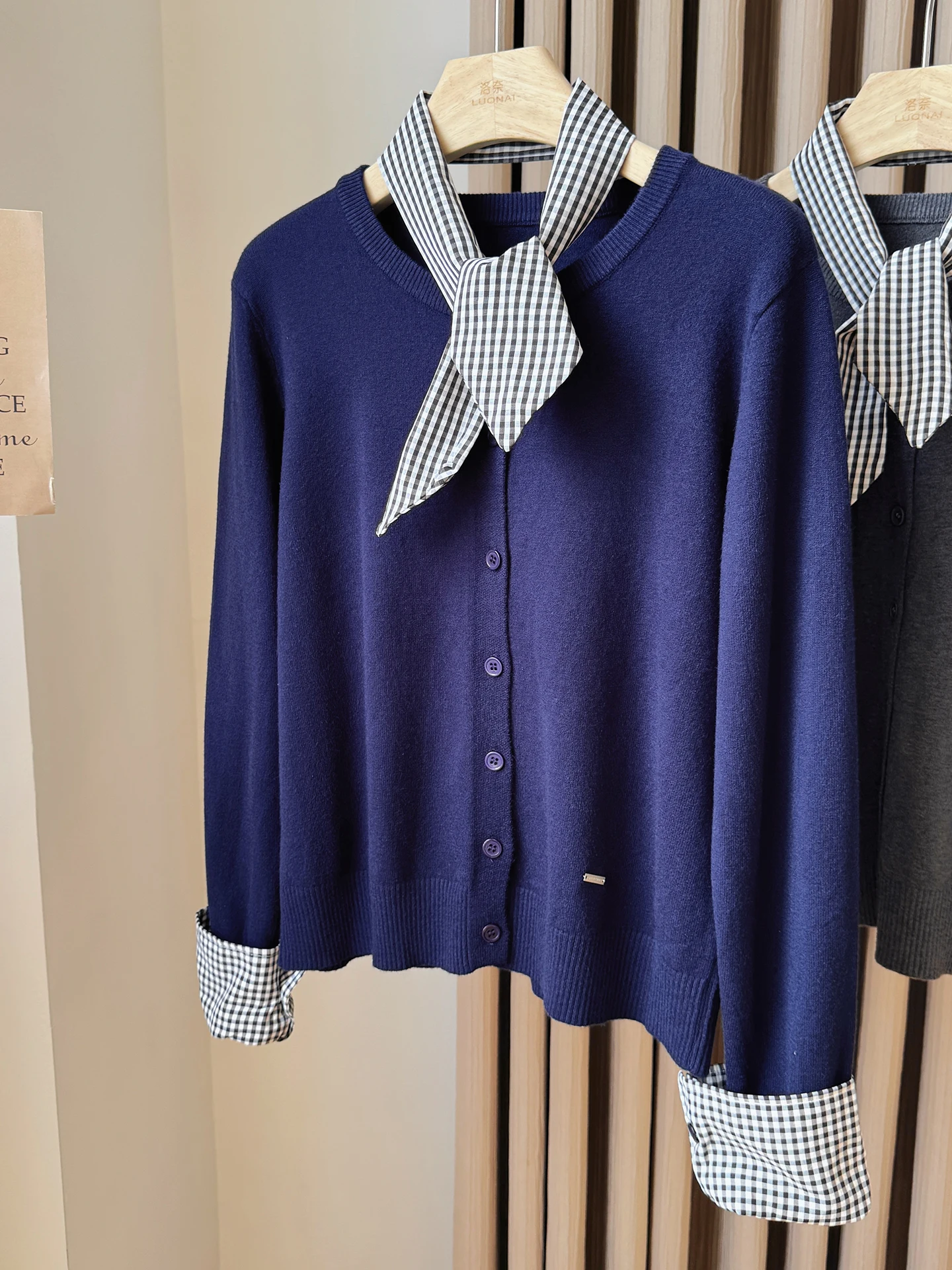 

Khaki Plaid Silk Scarf Spliced Long Sve Knitted Open Cardigan Sweater Women's Autumn Design Outerwear Top Korean Sle Reg...