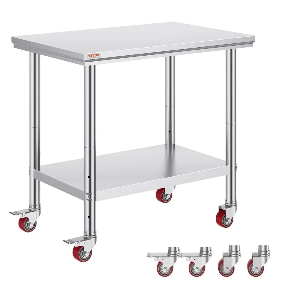 

StainlSteel Work Table 36x24 Inch with 4 Wheels, Casters Heavy Duty ood Prep Worktable or Commercial Kitchen Restaurant, Silver