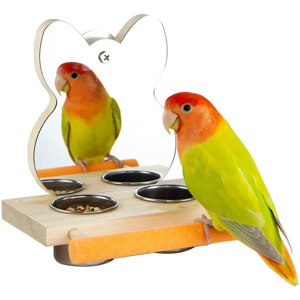 นกแก้วกระจก Feeder ถ้วยชามไม้นก Interactive Self-Happy ของเล่นปริศนาของเล่น Bird Cage Parrot ของเล่นอุปกรณ์เสริม