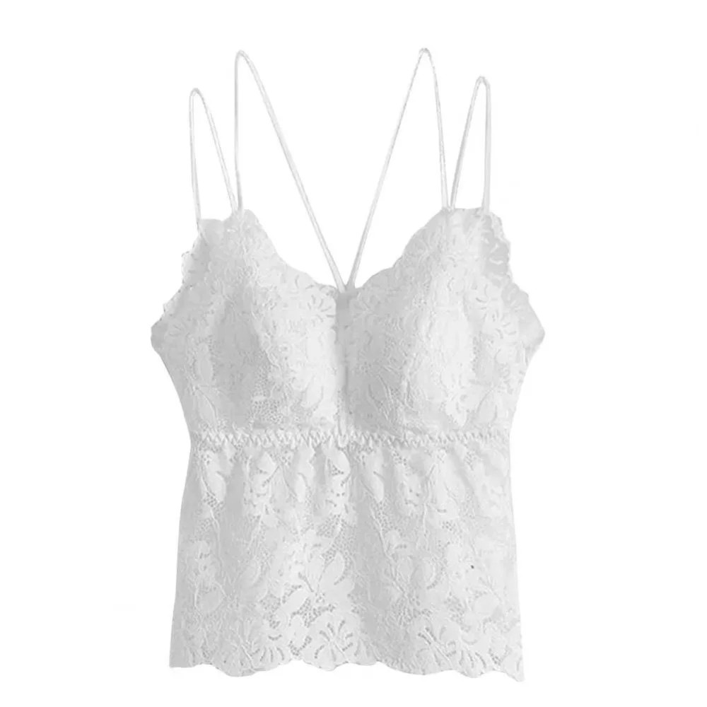 Breathable V-neck Lace Sheer Camisole Mesh Flower Sleeveless Sweet Crop Top Bottoming Shirt Thin Lace Sling Vest Casual