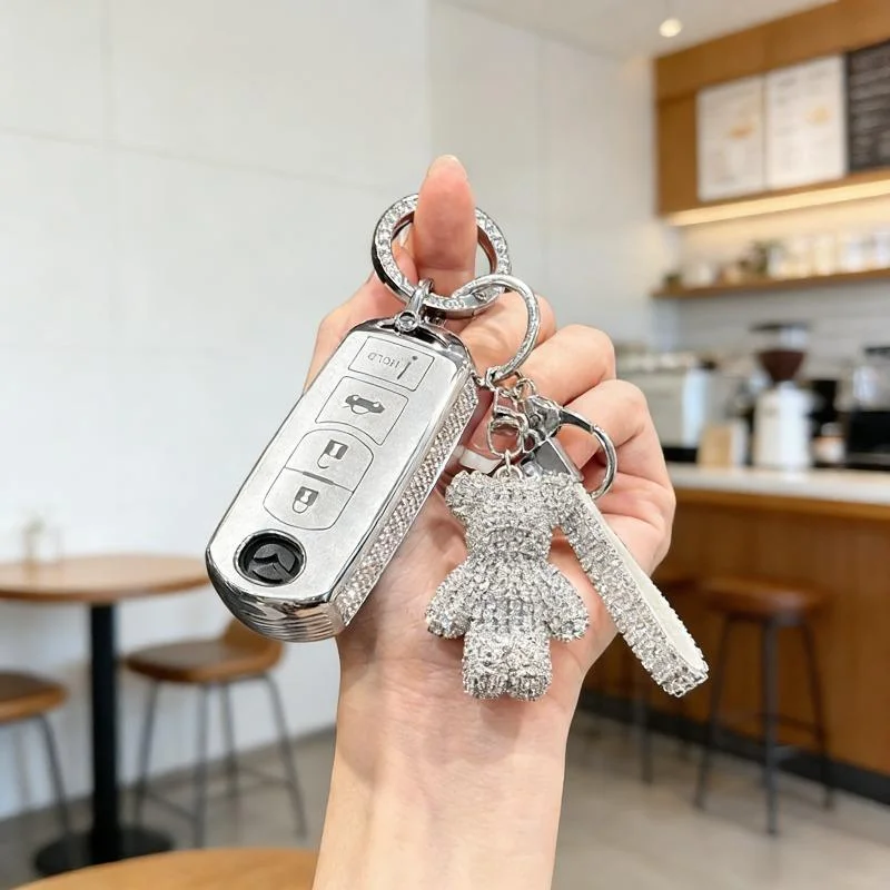 

[ Side Diamonds ] 4 Buttons TPU Car Key Case Cover Shell Fob for Mazda 3-Axela Mazda 6-Atenza CX-5 CX-7 CX-9 MX-5