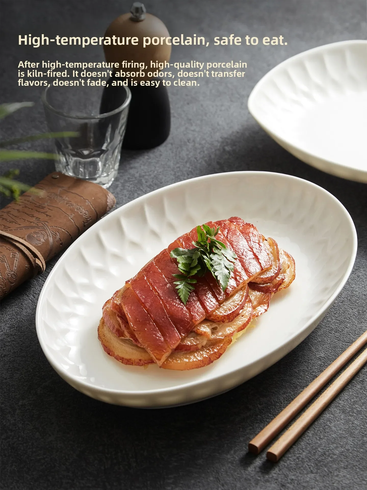 Elegant Ceramic Oval Fish Plate High-End White Porcelain Diningware Set Simple Style Handmade Pure Color from Mainland China