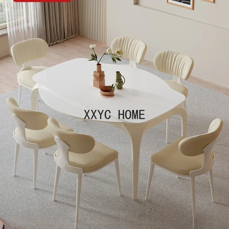 Tavoli e sedie da pranzo in pietra stile crema francese Set tavolo da pranzo pieghevole di lusso leggero per uso domestico a scomparsa