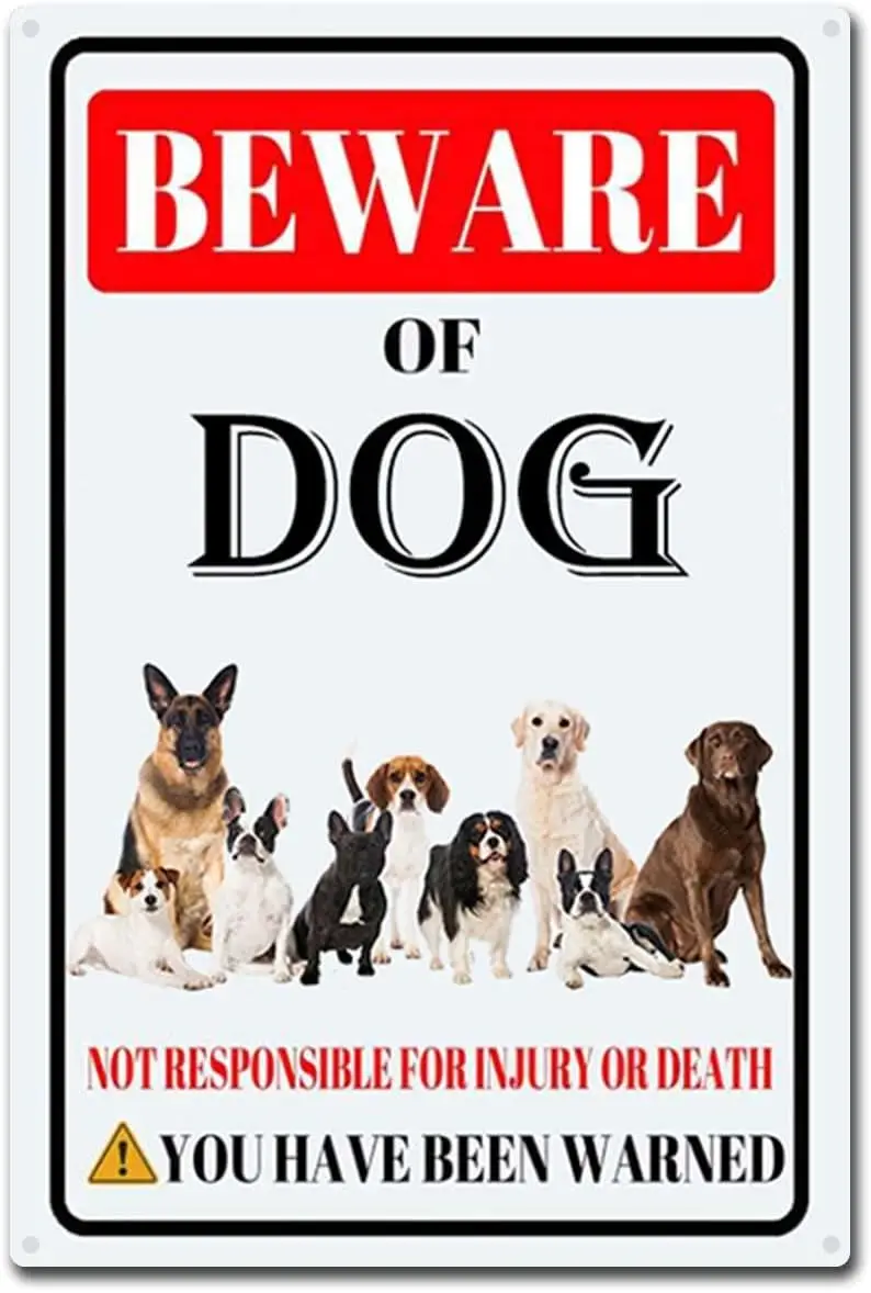 Dog Tin Sign Beware of Dog Metal Sign Funny Home Wall Decor Outdoor Warning Decorations Signs-8x12inch-Tin Sign sign