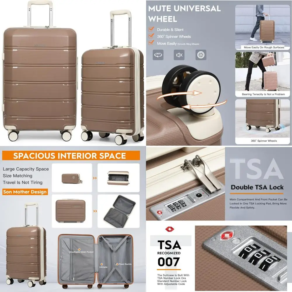 

two-piece lightweight hardside spinner luggage set with tsa lock for women